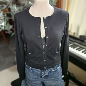 J. Crew Black 100% Long Sleeve Cropped Button Down Shirt Lightweight Cardigan
